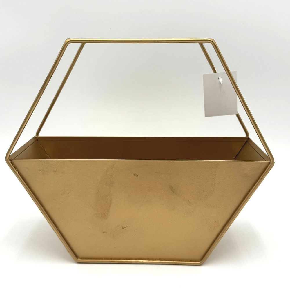 DECOCRATED NEW NWT Gold Metal Hexagon Geometric Wall‎ Planter Decorative Hanging
